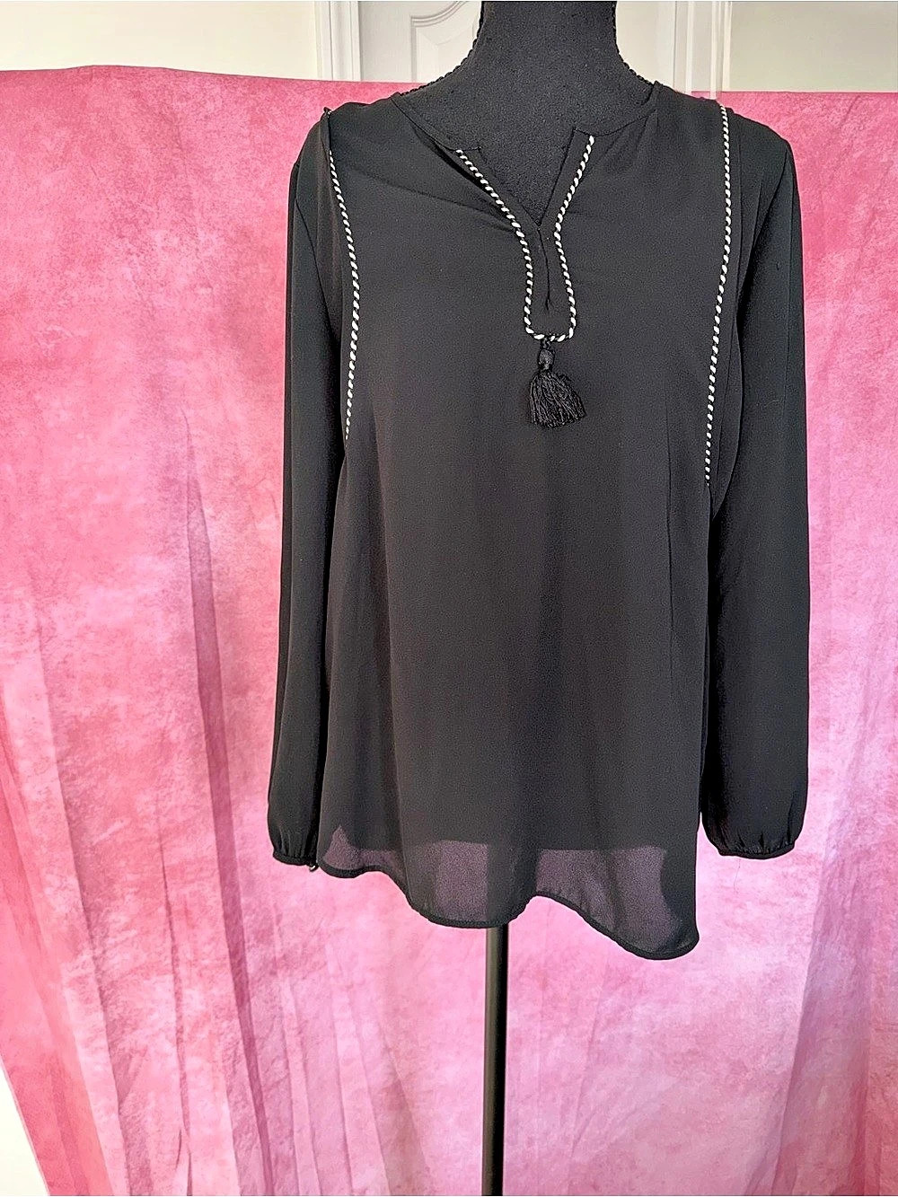 J.CREW Black Long Sleeve Blouse Size 2 Like New